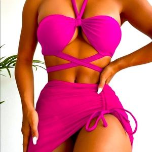 3 piece pink bathing suit in size Large.